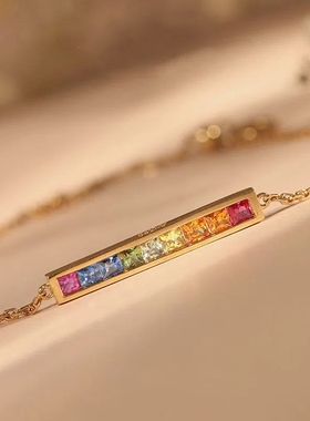 S925纯银镶彩色蓝宝石平衡木彩虹