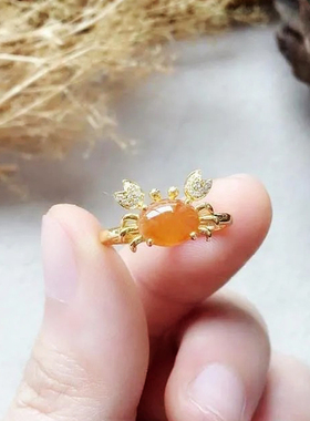 韩系镶嵌玉髓螃蟹时尚款风戒指