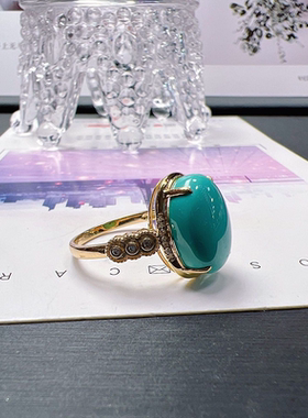 仿绿松石戒指镀18K金镶嵌精致指环时尚复古百搭开口可调节女款