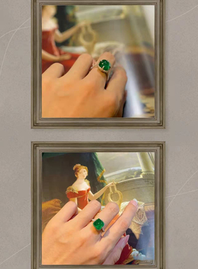 女款纯银小众设计气质祖母绿戒指