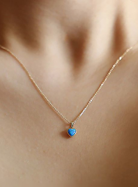 镀S925银双面心形项链澳洲欧泊