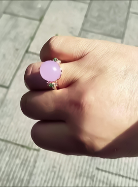 冰种紫罗兰紫玉髓圆珠戒指