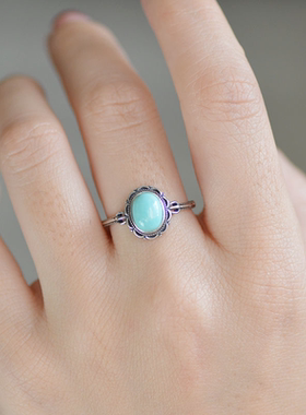 【复古蓝松】仿绿松石镀S925银镶嵌做旧花边925复古精致小巧设计