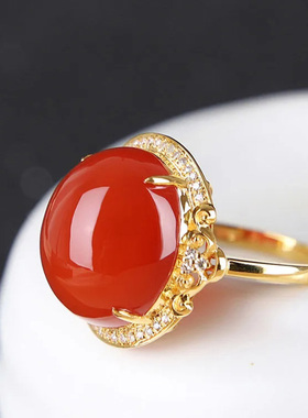 玛瑙南红轻奢戒指红宝石戒指时尚