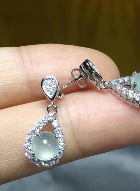 日韩风蛋面冰种缅甸玉石翡翠耳饰