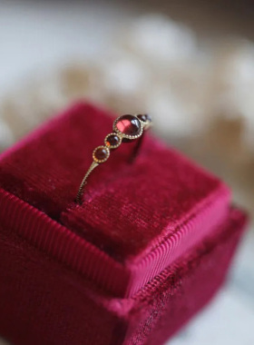 酒红石榴石戒指S925银首饰品指环