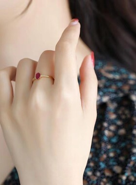 石榴石仿鸽血红石榴石戒指女