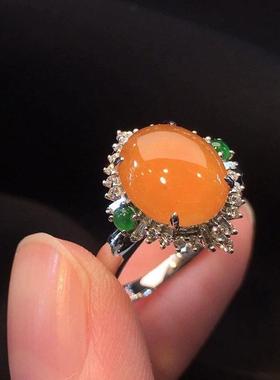 复古s925银镶嵌仿真冰黄翡钻石