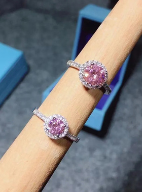 镀S925银粉钻戒指可调节指环