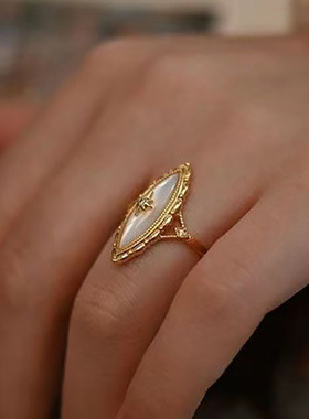 生日礼物开口指环白贝母戒指