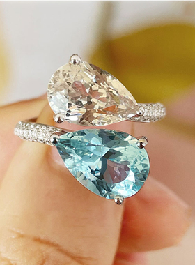 双色宝石彩宝托帕石海蓝宝戒指