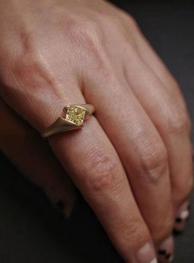 s925银正方形黄水晶戒指