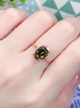 【小长条】新款镀18K玫瑰金绿碧玺戒指女精美小众百搭可调节指环