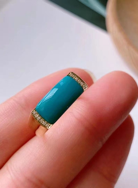 【蓝绿石】仿绿松石镀18K金镶嵌小钻戒指复古个性百搭小众气质款