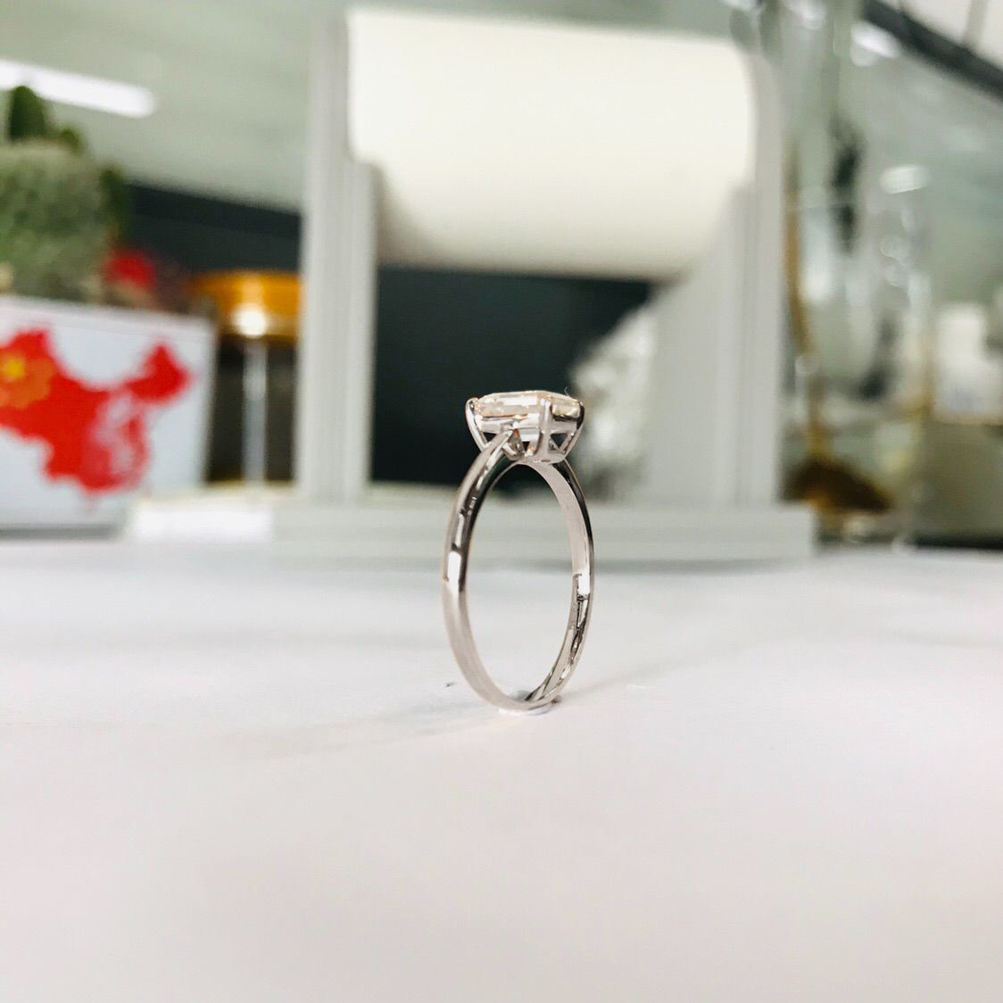 High Carbon Diamond Emerald S925 Silver Rectangular Ring