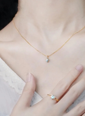 托帕石纯银日系时尚风指环锁骨链