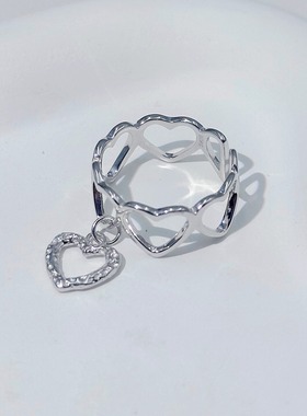 通体s925纯银爱心戒指