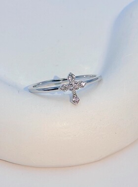 通体s925纯银十字戒指