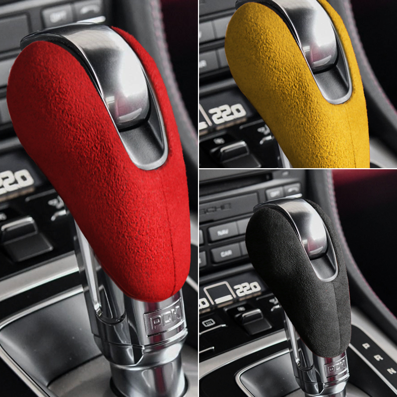 Alcantara保时捷档把套macan帕拉梅拉718卡宴911改装翻毛皮内饰贴 - 图0