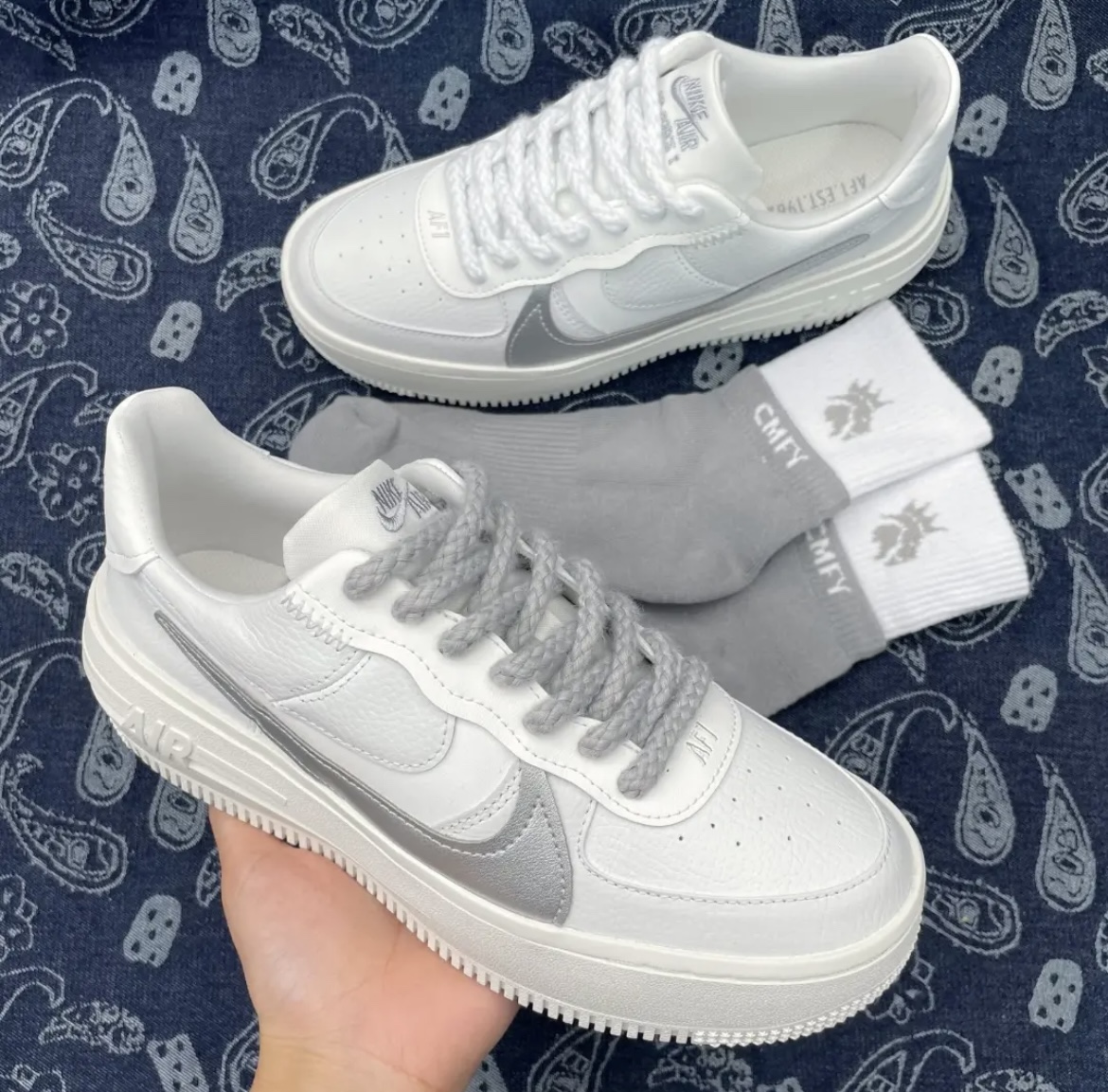 适配airforce1 PLT.AF.ORM解构白银反光字母空军一号渐变af1鞋带-图1