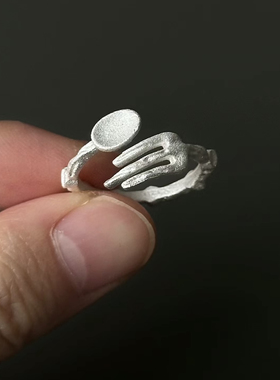 中古简约叉子勺子戒指新中式百搭个性餐具指环爆款银色独特网红