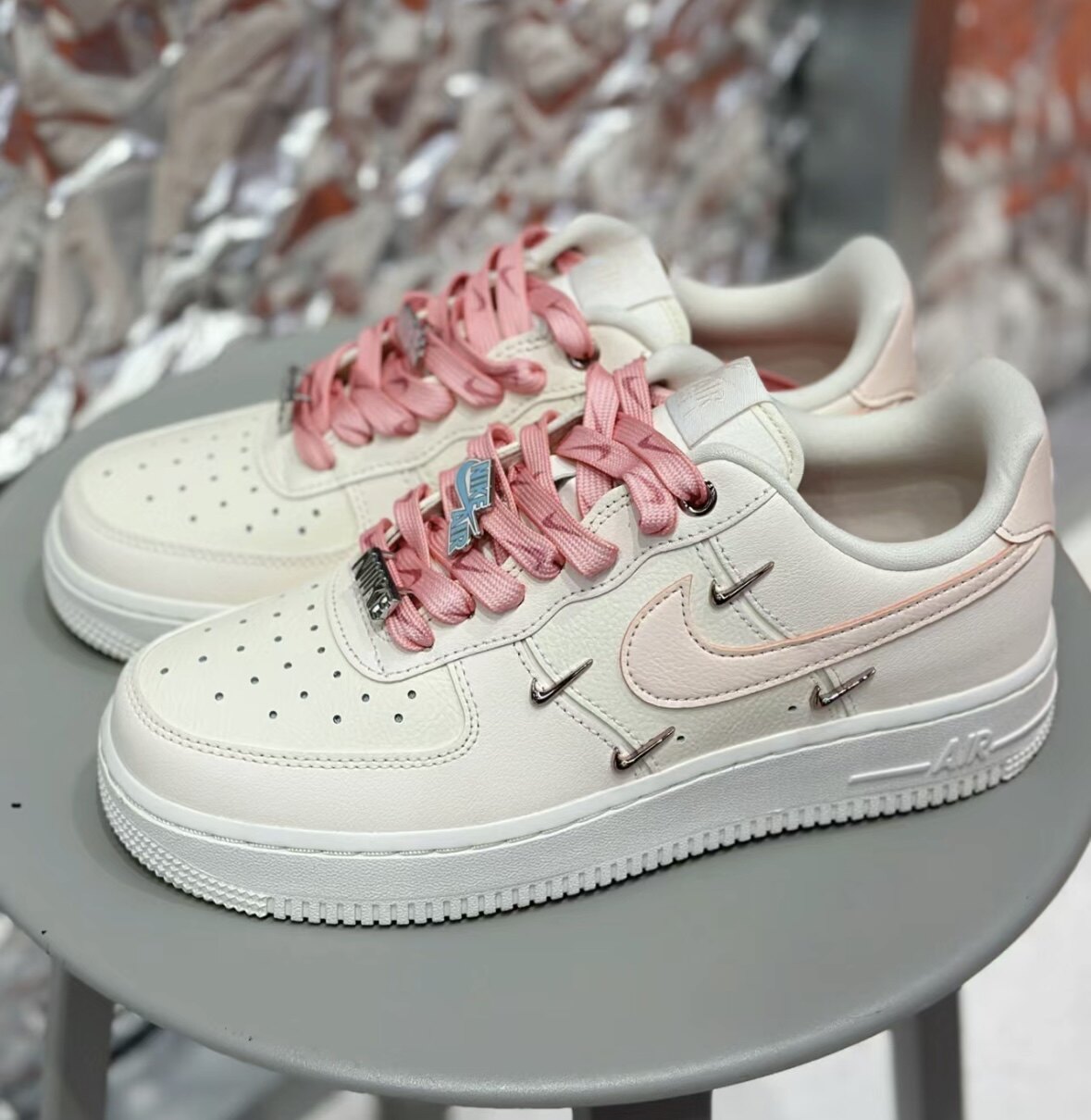 适配彩色情人节空军一号AF1鞋AJ1耐克nike渐变扎染蓝粉色扁鞋带绳