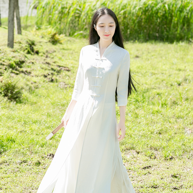 山有色 秋季中国风女装复古外套改良汉服棉麻长款修身风衣外披 2019 山有色 秋季中国风女装复古外套改良汉服棉麻长款修身风衣外披 2019