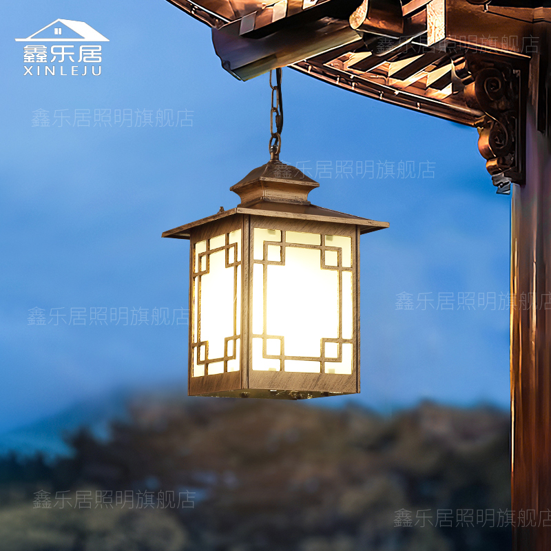 户外中式仿古吊灯防水别墅庭院玻璃房吸顶凉亭室外过道走廊太阳能 - 图3