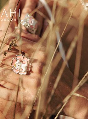 sahi甜美山茶花小熊戒指