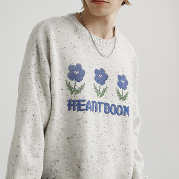 HeartBoon Sweater Flower Print Sesame Dot Men and Women Loose Couple Tide National Autumn New Arrival Knitwear