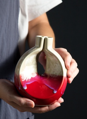 炎熔冰晶手工陶瓷工艺品窑变小花插景德镇花瓶花器餐桌摆件花瓶