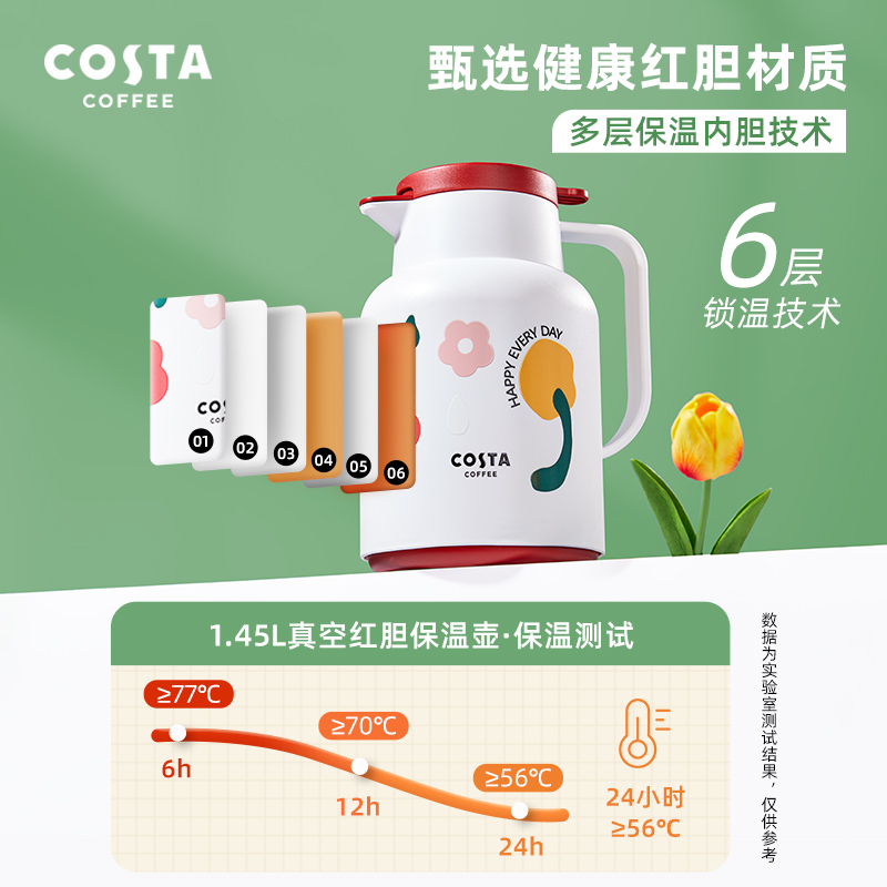 COSTA保温壶大容量花花壶保暖家用热暖开水壶茶壶热水瓶玻璃内胆-图1