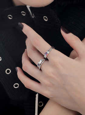 冷淡风渐变锆石戒指小众设计