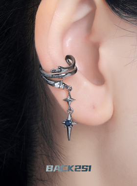 暗黑荆棘四芒星不对称耳夹