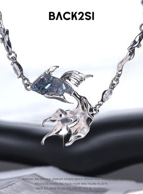 渐变蓝鱼尾项链女金鱼锁骨链