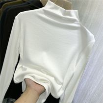 White Modale semi-high collar bottom shirt female spring and autumn elastic body slim fit long sleeve T-shirt foreign air inner lap top