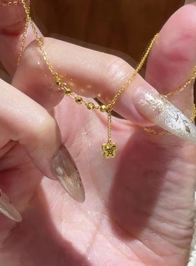爆闪金色碎碎冰蝴蝶流苏项链女款
