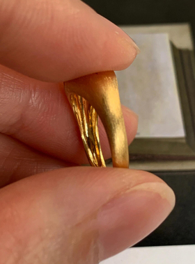 中古仿绿宝石拉丝戒指轻奢高级感