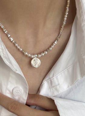 不规则碎银子珍珠项链女2025新款