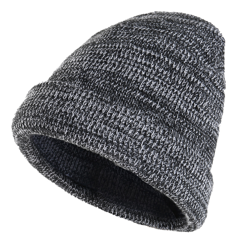 极地日记毛线帽冬天保暖防寒护耳加厚加绒包头帽子黑白混色针织帽