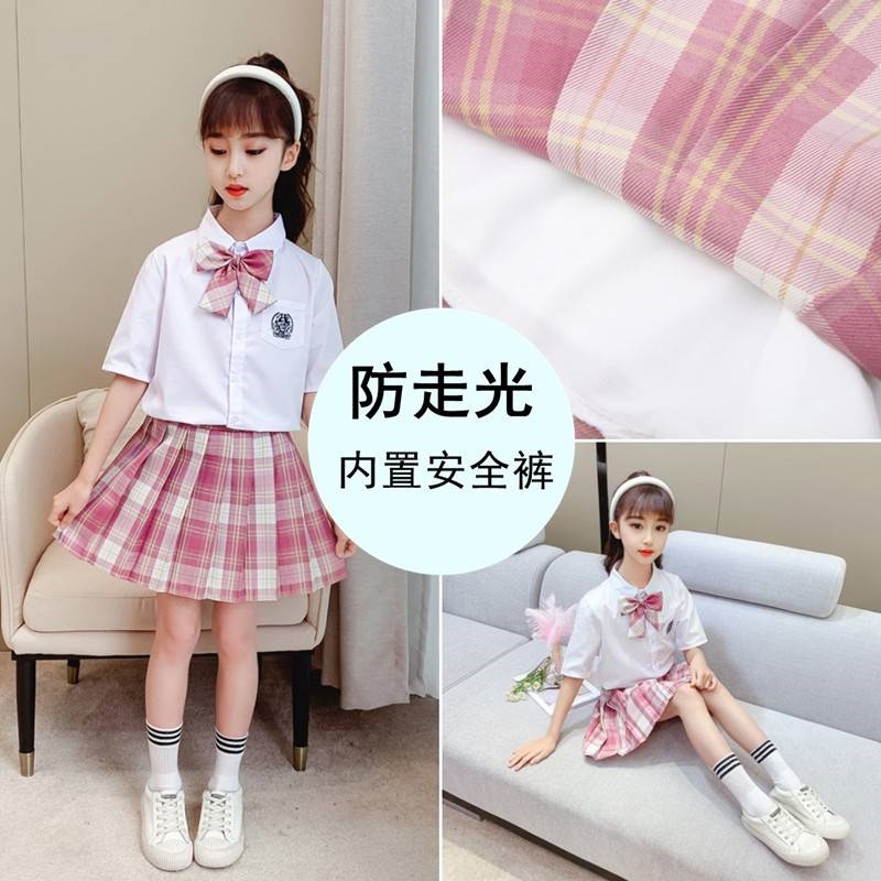 。小城夏天演出服舞蹈服表演服装六一儿童节jk格裙套装半身百褶裙