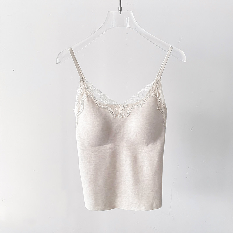 秋冬纯欲蕾丝V领保暖吊带背心女磨毛带胸垫一体式内搭打底上衣,淘宝优惠券,粉丝福利购,淘宝优惠卷