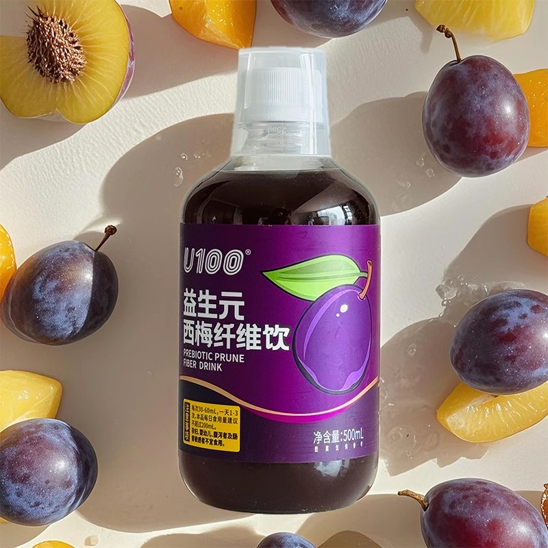 U100益生元西梅纤维果饮500ml瓶装高膳食纤维赵一鸣同款大餐救星 - 图0