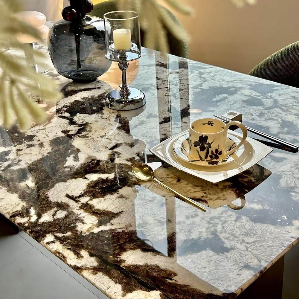 天然雪山兰奢石餐桌轻奢高端长方形家用大理石餐桌椅子组合,淘宝优惠券,粉丝福利购,淘宝优惠卷