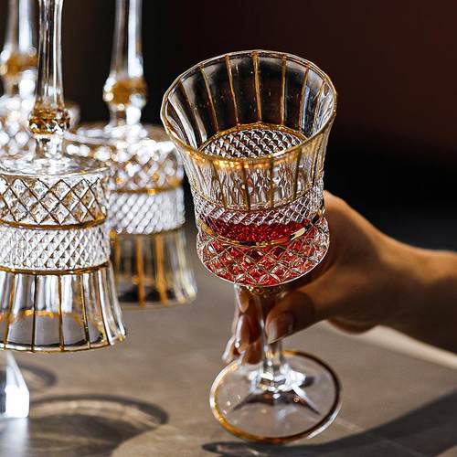 轻奢高档描金带盖不倒翁醒酒器红酒杯子套装家用陀螺葡萄酒分酒壶 - 图2