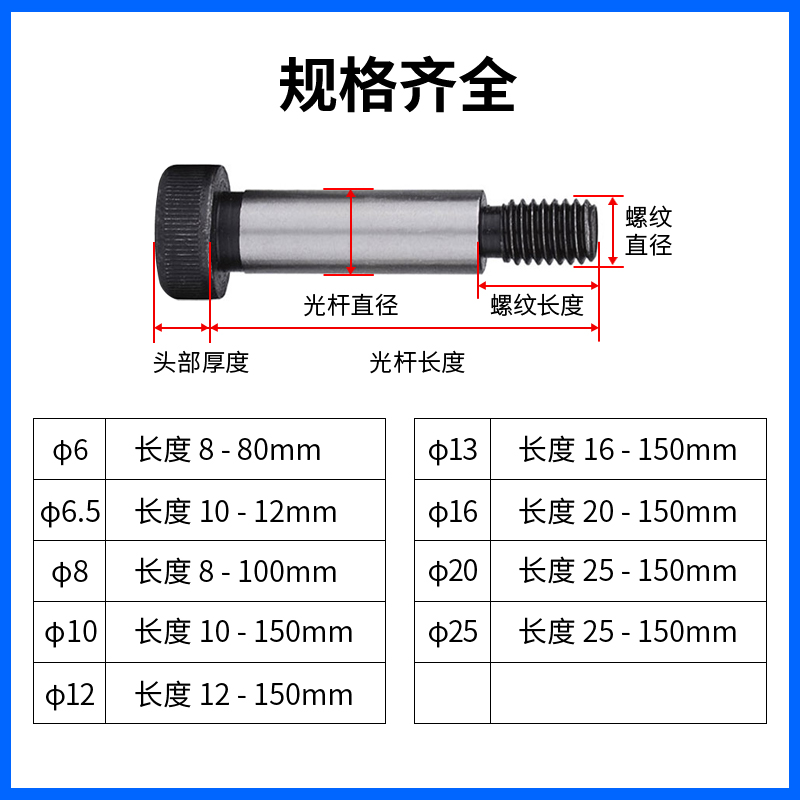 12.9级塞打螺丝内六角等高螺钉M6M8M10M12M13M16M20M25轴肩螺栓 - 图0