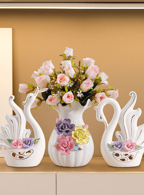 创意天鹅陶瓷家居室内软装摆设