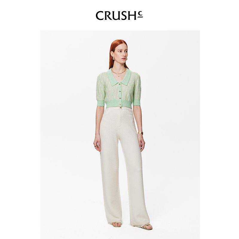 CRUSH Collection2024年早春新款洋气针织衫翻领时尚短款上衣女 - 图0