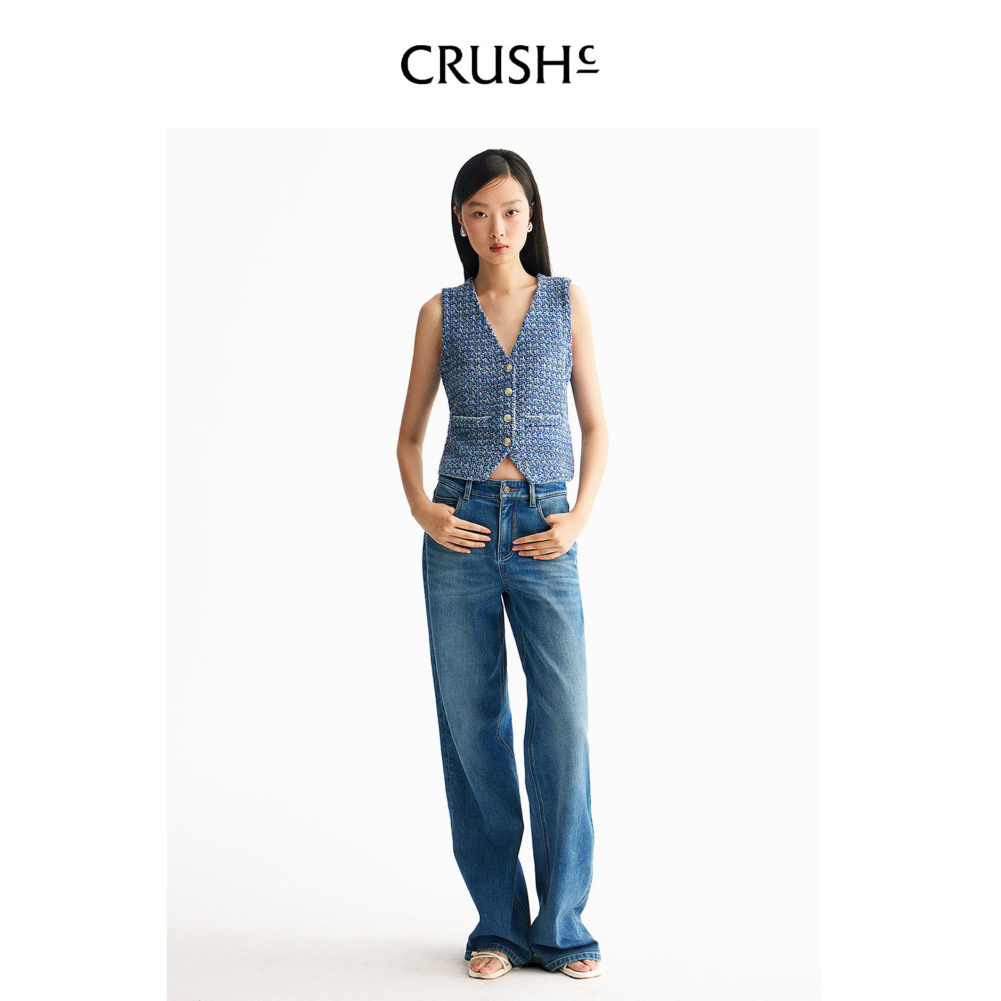 黄梦莹同款CRUSH Collection2025早秋新款多彩珠片花呢小香风马甲,淘宝优惠券,粉丝福利购,淘宝优惠卷