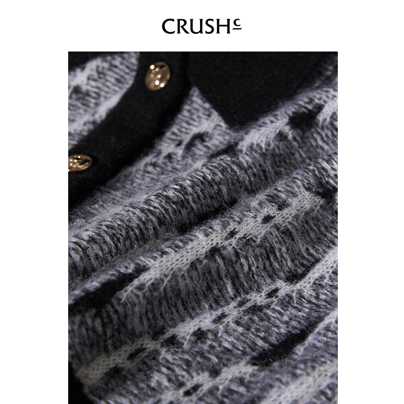 CRUSH Collection2024年早春新款洋气针织衫翻领时尚短款上衣女 - 图2